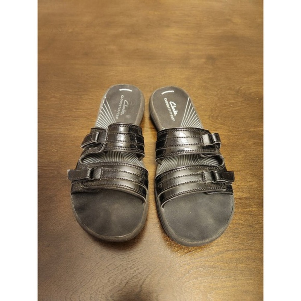 Cloudsteppers by Clarks Breeze Piper Women's Black Leather Slide Sandal Size 8‎